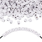 FASHEWELRY 500Pcs White Acrylic Cube Letter Beads 4.5x4.5x4.5mm Silver Alphabet A-Z Spacer Beads for DIY Bracelet Necklace Jewelry Making - color: White Silver-500Pcs, size: 4.5x4.5x4.5mm
