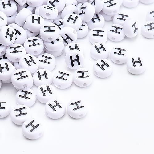 100Pcs Letter Beads 4x7mm White Round Acrylic Alphabet Beads Letter H Beads for Jewelry Making DIY Bracelets Necklaces Key Chains - color: H 100Pcs