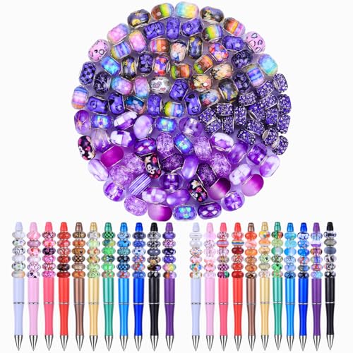 100 Pieces Assorted European Large Hole Fairy Wand Garden Beads, Mixed Color Lampwork Spacer Craft Beads for DIY Jewelry Making Supplies(Purple) - color: Purple