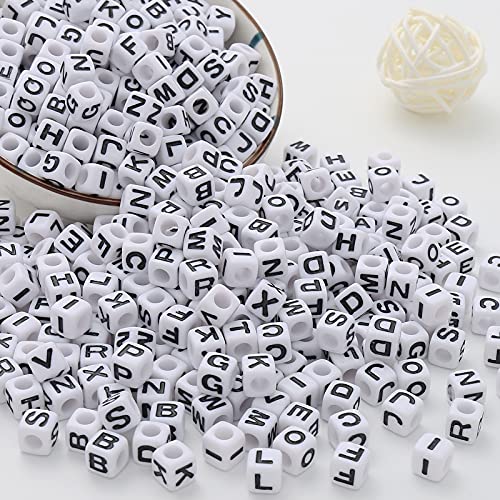 7 * 7mm Black and White Acrylic Square Letter Beads White Cube Alphabet Beads Black Letter A-Z Mixed Plastic Loose Beads for Friendship Jewelry Making DIY Crafts Birthday Gifts - color: white-black(7mm)