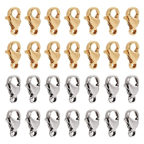 PH PandaHall Pandahall 100Pcs Stainless Steel Lobster Claw Clasps Real 24K Gold Jewelry Lobster Clasp 2 Colors Metal Bracelet Necklace Clasp Closures for Jewelry Making, 9x5x2.5mm