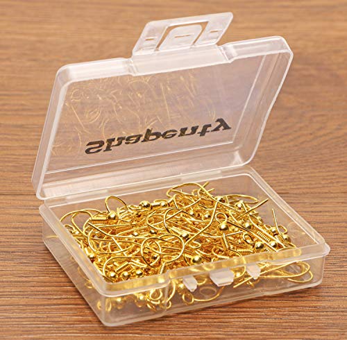 Shapenty Surgical Brass Ball Coil Fish Earring Hooks Clasp Hypo-allergenic Ear Wire Bead Connector Hooks with Large Loop for DIY Jewelry Finding Making, 100PCS/50Pairs (Gold) - color: Gold