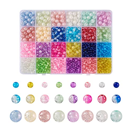 Craftdady 1800Pcs Crackle Glass Beads 24 Style Spray Painted Translucent Round Ball Beads Loose Crystal Spacer Beads for Jewelry Craft Making, 4/6/8mm - color: Mixed Colors Crackle, size: 3 Sizes