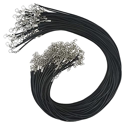 50 Pcs Black Waxed Necklace Cord 2MM Waxed Leather Cord Rope with a Lobster Claw Clasp Necklace Cord Bulk for Jewelry Making Bracelet Chain Necklaces String Jewelry DIY Accessories