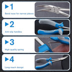 SPEEDWOX Long Reach Bent Nose Pliers 6 Inches 45 Degree Curved Mini Chain Nose Smooth Tapered Jaws Precision Fine Pliers for Hard to Reach Narrow Spaces High Leverage Reduce Efforts Non-slip Handle - style: Bent Nose Pliers