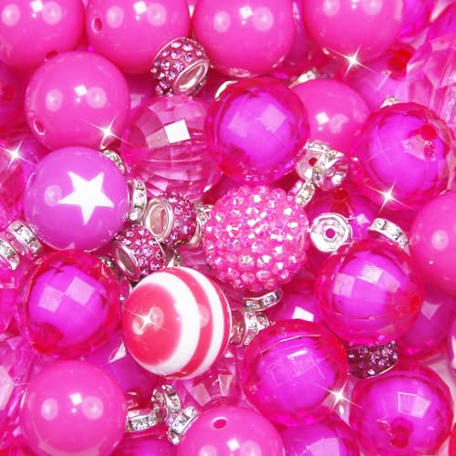 106 Pcs 20mm Beads for Pens Making with Rondelle Spacer Beads Rose Red Acrylic Focal Bubblegum Bead Crystal Round Sparkly Chunky Bead for Pens Beadable Keychain DIY Craft Jewelry Making Supplies - color: Rose Red