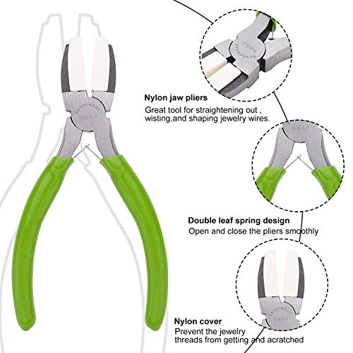 BENECREAT Double Nylon Jaw Pliers Flat Nose Pliers with Adhesive Jaws for DIY Jewelry Making Hobby Projects, Green - color: Green