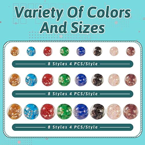 Elecrelive 96pcs Glow in The Dark Glass Beads 6mm/8mm/10mm Lampwork Luminous Round Glass Beads for Jewelry Making DIY Bracelet Earring Necklace Making - color: Mix 8 Colors