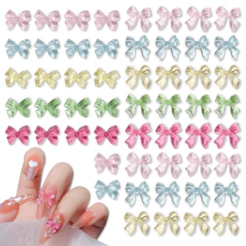 100 Pcs Bow Nail Charms, CYHYII 3D Clear Jelly Mix Color Resin Bow Nail Art Gems Accessories for Women Girls Nail Decorations DIY Craft Jewelry (2 Styles) - color: Bow Colorful