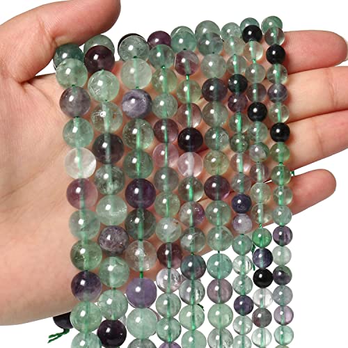 60pcs 6mm Natural Stone Beads Fluorite Beads Energy Crystal Power Gemstone for Jewelry Making, DIY Bracelet Necklace - color: Fluorite, size: 6mm