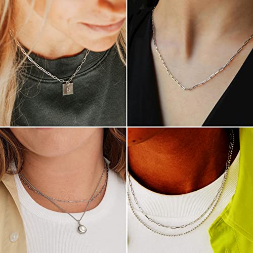 KYUNHOO 32.8 Feet 304 Stainless Steel Chain Bulk Silver Paperclip Chains for Jewelry Making Soldered Flat Oval Chains Link on Spool Paper Clip Chain Roll with Lobster Clasps and Jump Rings - color: Paperclip Silver