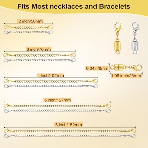Necklace Extenders and Magnetic Necklace Clasps, Gold & Silver Jewelry Clasps and Closures, Magnetic Clasps and Chain Extenders for Necklaces, Bracelets and Jewelry - color: 20Pcs | Clasps & Chains