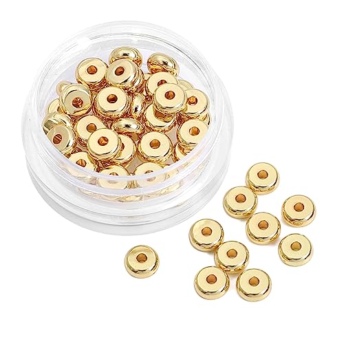 BEADIA 14K Gold Plated Roudelle Spacer Beads 5x2mm 50pcs for Jewelry Making Findings Non Tarnish - color: 14K Gold, size: 5x2mm Roudelle