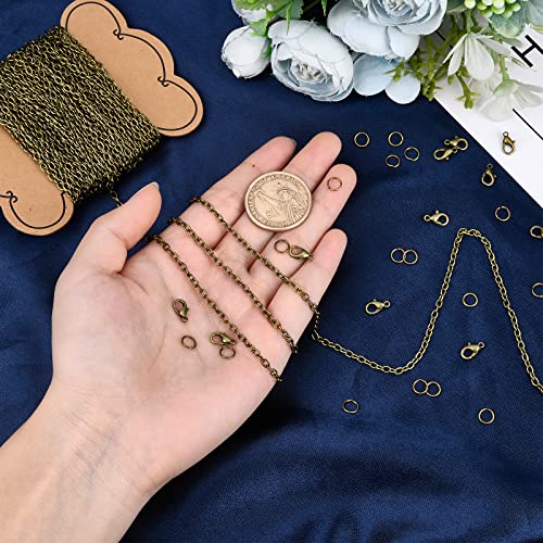 SUNNYCLUE DIY 33 Feet Antique Bronze Curb Cable Chain Link Necklace Width 4mm with 30 Brass Lobster Claw Clasps, 100 Brass Jump Rings Antique Bronze Jewelry Chain for Jewelry Bracelet Necklace Making - color: Curb Cable Chain 4mm