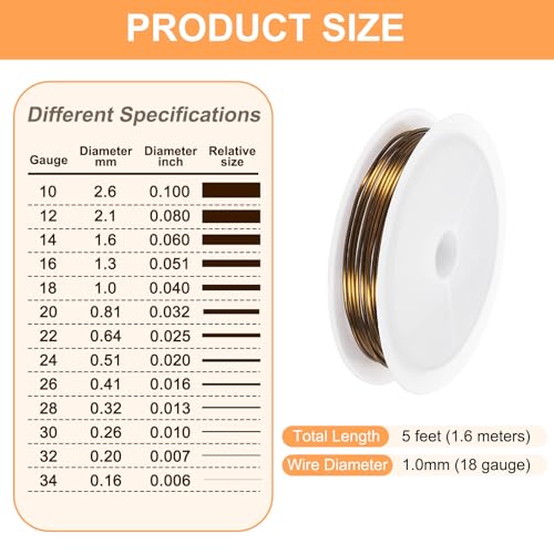 HARFINGTON 5ft Jewelry Wire, 18 Gauge (1mm) Brass Craft Soft Metal Tarnish Resistant Copper Beading Wire for Jewelry Making Supplies Crafting, Ancient Blue - color: Ancient Blue, size: 18 Gauge x 5ft