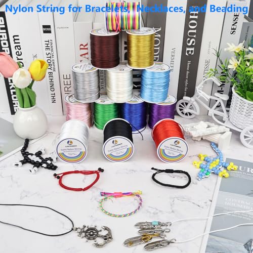 LUSTEMBER 330 Feet Satin Nylon String, 1 mm Silky Smooth Durable Nylon Cord for Jewelry Making, Bracelets, Beading, Necklaces, Macrame, Kumihimo, Rattail, and Chinese Knot Craft - size: White