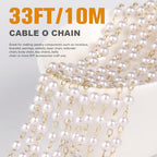 33 Feet Gold Pearl Beads Chains Roll, 5mm Faux Pearls Beaded Gold Plated Brass Cable Link Chain Spool Bulk for Jewelry Making DIY Craft - color: 5.0MM Gold Color