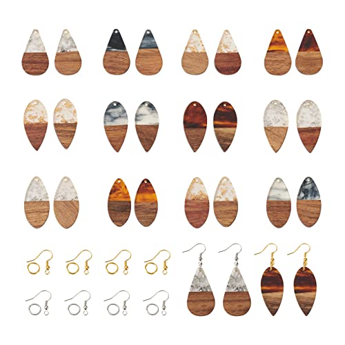 FASHEWELRY Resin Wood Earring Kit with 24pcs Teardrop Wooden Resin Earring Charms, Blanks, Findings, Open Jump Rings, French Hooks for Jewelry Making - color: 0Teardrop-24Pcs