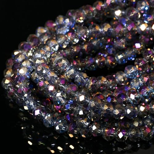 5 Strands 8mm Transparent AB Purple Color Half Plated Faceted Rondelle Beads, Songxi Glass Beads for Keychain Making Necklace Earring Jewelry Making for Gemstone DIY Craft Supplies - color: AB Purple Color, size: 8mm(5 Strands)