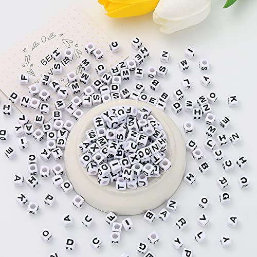 7 * 7mm Black and White Acrylic Square Letter Beads White Cube Alphabet Beads Black Letter A-Z Mixed Plastic Loose Beads for Friendship Jewelry Making DIY Crafts Birthday Gifts - color: white-black(7mm)