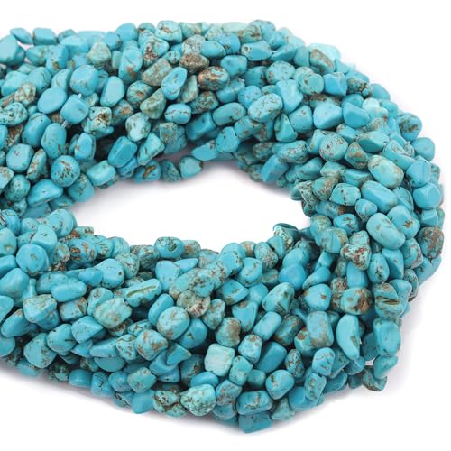 Simulated Turquoise 6-8mm Oval Irregular Freeform Tumbled Loose Gemstone Beads for Jewelry Making 15 Inch Strand 50-55 Pcs - color: Turquoise-1 strand15”-approx. 55 beads