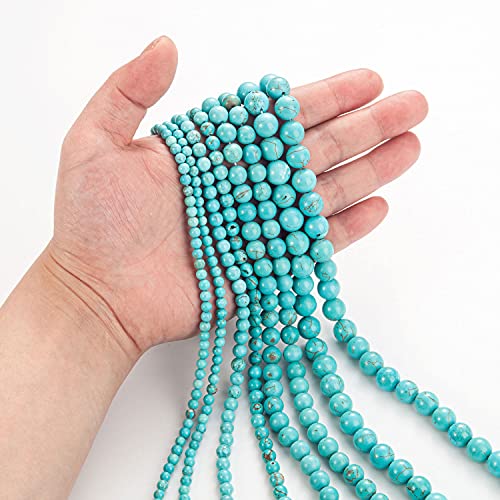 100Pcs Natural Stone Beads 6mm Turquoise Round Gemstone Loose Beads with Elastic Bracelet String for Bracelets Necklace Jewelry Making - color: Blue Turquoise, size: 6mm
