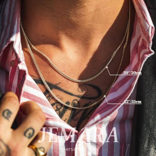 JEMARA 3Pcs Men's Stainless Steel 3mm Silver Chain Necklace Sets ，Non Tarnish Cuban Link Jewelry Gifts（18-22 inch） - size: 20 inches