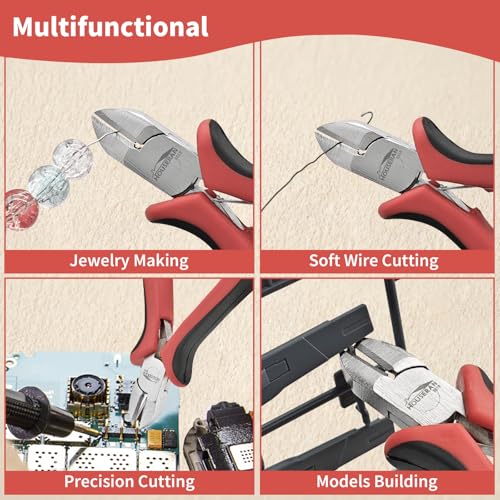 5-Pack 4" Wire Cutters, Spring Loaded Side Cutters for Jewelry Making, Flush Cut Pliers with Angled Design, Small Wire Cutters for DIY, Craft, Electronics, Repairing