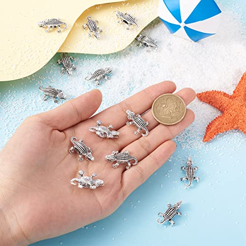 Fashewelry 50Pcs Large Hole Silver Crocodile European Spacer Beads Tibetan Metal Animal Alligator Charm Beads 24x15mm for Snake Chain Men Jewelry Making - color: Antique Silver Crocodile