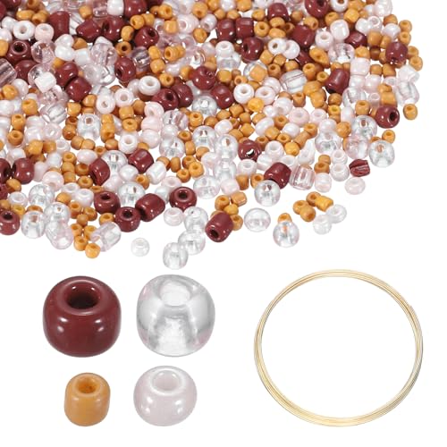 uxcell 1Set Glass Seed Beads, 1.5-4.5mm Small Embroidery Bugle Beads Assorted Tube Bead Loose Kit for Jewelry Making DIY Craft Beading Bracelets Necklace Earring (Brown) - color: Brown