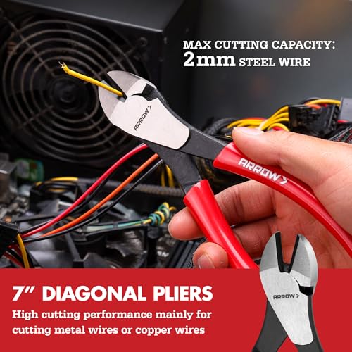 ARROW 3PCS Pliers Set, 8" Needle Nose Pliers, 7" Diagonal Plier, 8" Linesman with Non-slip Handle, Premium Carbon Steel, High Leverage Design - style: 8" Needle Nose/7" Diagonal/8" Linesman