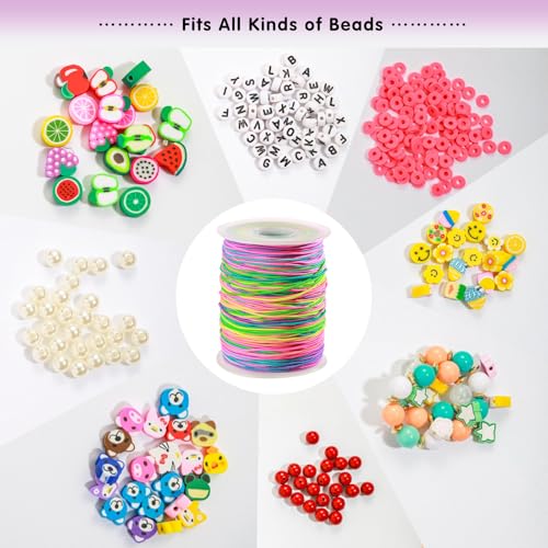 2 Rolls 1mm Rainbow Stretchy Bracelet String, Sturdy Elastic Cord for Bracelet/Jewelry Making, Necklaces and Beading (328 Feet/Roll) - size: 2 Rolls (328 Feet/Roll)