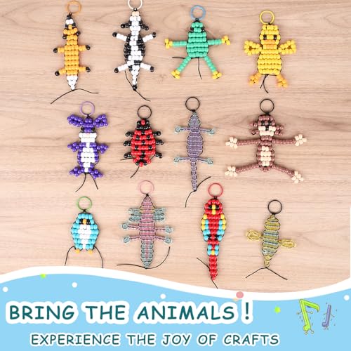 Eenua Pony Beads Keychain Kit for Kids DIY Bead Pets Craft Set with 12 Animal Keychains 2 Heart Shaped Boxes Creative Art Craft for Beginners