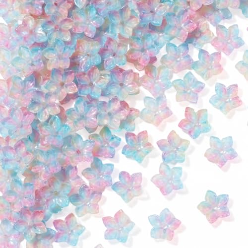 100pcs Flower Beads, 5-Petal Gradient Acrylic Flower Beads, Mini Spacer Hair Accessories Halloween Christmas for Bracelets Earring Jewelry Making- AB Color - color: AB Color