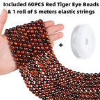 QINJIEJIE 60PCS Red Tiger Eye Beads 8mm Stone Beads Round Loose Gemstone Bead for Bracelet Beading Crystal Jewelry Making DIY Necklace Earrings 0.32" - color: Red Tiger's Eye, size: 60PCS