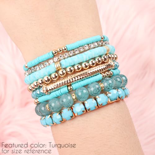 RIAH FASHION Multi Color Stretch Beaded Stackable Bracelets - Layering Bead Strand Statement Wrap Bangles - color: Boho Mix - Light Multi, size: 7.0 Inches Length