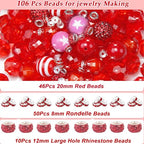 106Pcs 20mm Beads for Pens Making with Rondelle Spacer Beads Red Acrylic Focal Bubblegum Bead Crystal Round Sparkly Chunky Bead for Pens Beadable Keychain Necklace DIY Craft Jewelry Making Supplies - color: Red