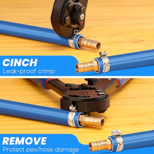 OURU 2 IN 1 Ratchet Pex Crimping Tool Pliers Cinch and Remove Combo Function Professional Pex Crimper Long Handle Pex Pinch Tool Pex Pipe Crimp Tool for 3/8" to 1" Stainless Steel Clamps - style: 1pcs Pex Tool