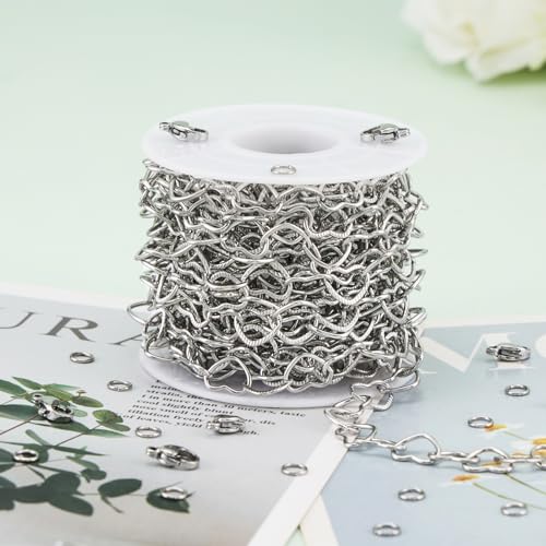 KYUNHOO 5 Meters Hollow Heart Chain for Jewelry Making Silver Embossed Heart Jewelry Links Stainless Steel Necklace Making Chains Bulk for Men Women DIY Handcrafts Finding Supplies - color: Heart Silver