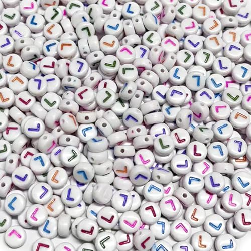 500PCS 4x7mm Acrylic Letter Beads L for Friendship Bracelets Jewelry Making, White Round Flat Acrylic with Colourful Alphabet Beads for DIY Crafts Bracelets Necklaces Key Chains Phone Lanyard - color: L(colourful on white)