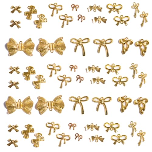 stino 100 Gram Metal Charms for Jewelry Making, Silver & Gold Plated, Bulk Pack for Bracelets, Necklaces, Crafts - color: Bow (Gold Plated 200gram)