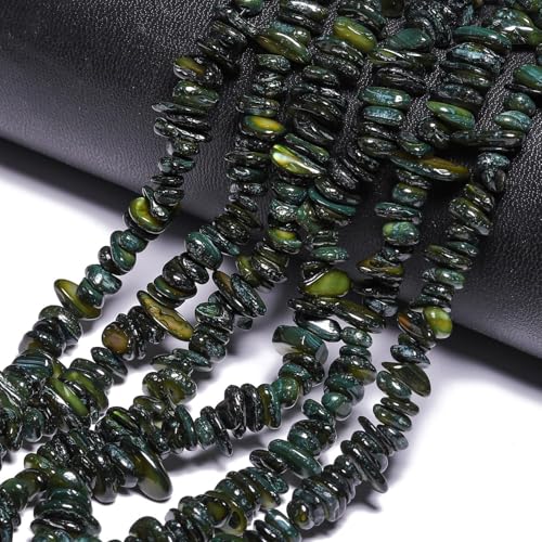 Chip Shell, 260pcs 5-8mm Irregular Shell Beads with Holes, Forest Green Shell & Moss Agate Like Chip Beads for Jewelry Making - color: Forest Green