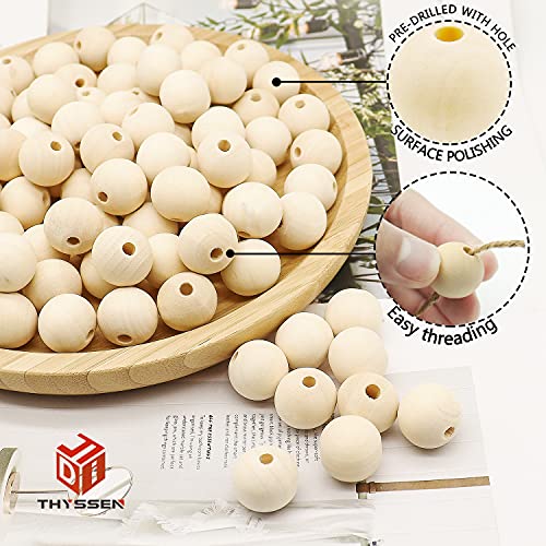 THYSSEN 500pcs 20mm Wood Beads Crafts Natural Round Unfinished Loose Beads are Used to Make DIY Wooden Beads Garlands, Home Decoration