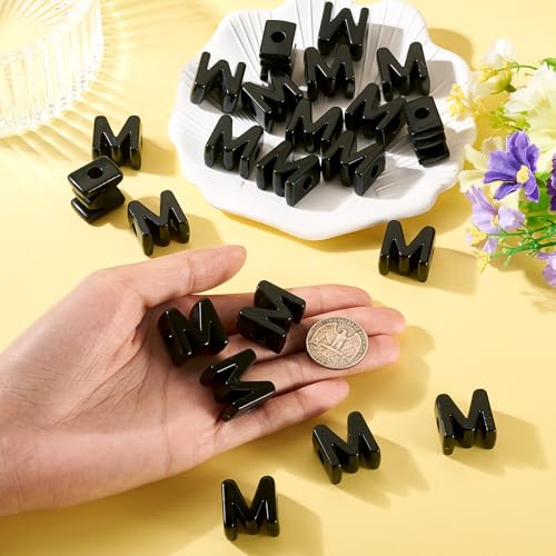 FASHEWELRY 30Pcs Acrylic Letter M Beads with Large Hole Big Plastic Letter Blocks European Beads 3D Letters Chunky Vowel Initial Alphabet Bead for Key Chains Necklace DIY Arts Craft Projects - color: Black, size: M
