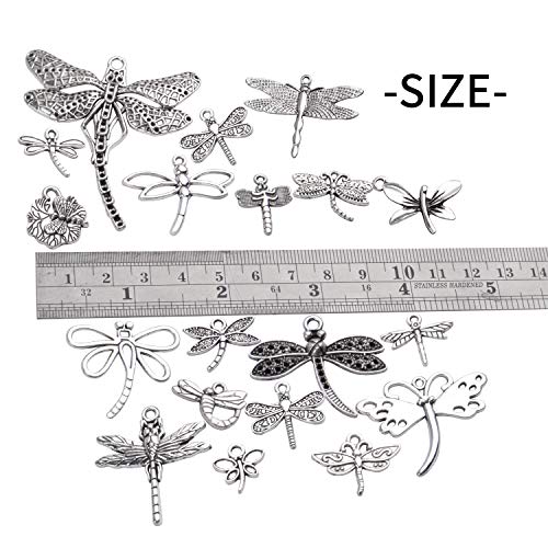 100g (About 50-80pcs) Antique Silver Dragonfly Charms Tibetan Insect Charms Pendants Craft Supplies for Bracelets Necklace Jewelry Making - style: Silver Dragonfly Charms