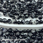 300pcs Crackle Glass Beads, 6mm and 8mm Black Crystal Glass Beads Round Loose Spacer Bulk Beads for DIY Craft Earring Necklace Bracelet Jewelry - color: Black