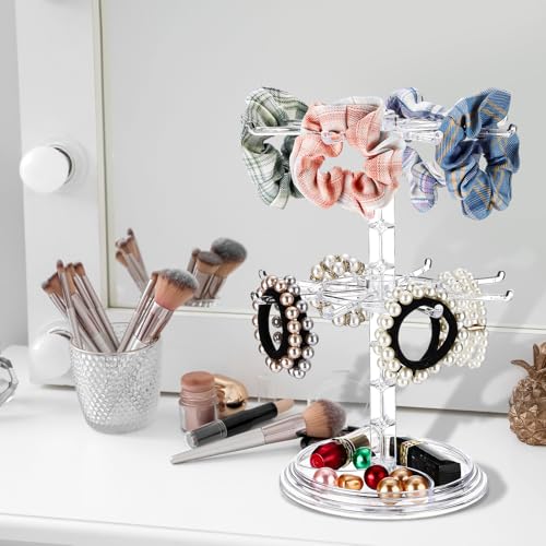 2 Pack Keychain Display Stand Rotating Jewelry 2 Tier Necklace Holder Plastic Spinning Bracelet Hanging Organizer Rotating Rack Earring Bracelet Stands for Vendors Malls Counter Dressing Table - color: Clear