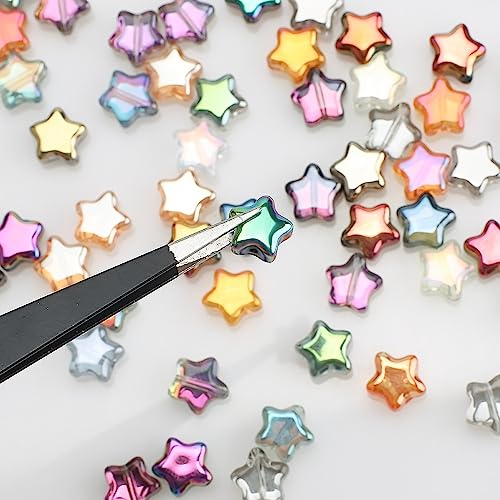 Glass Beads, KLFHS 100PCS 8MM Star Beads, Cute Star Bead Mixed Color Glass Bead Bulk for DIY Jewelry Making Bracelet Necklace Earring Phone Strap Keychain Crafting - color: Star