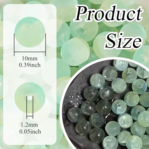 100Pcs Glass Beads 10mm Round Moon Frosted Cracked Water-Activated Transparent Glazed Beads, Ideal for DIY Bracelets Necklaces Phone Charms Craft Supplies (Green) - color: Green