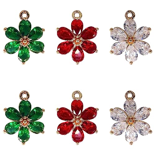 Crystal Zirconia Gold Plated Brass Charms for Jewelry Making Bracelet Necklace Earring Pendant Craft Supplies DIY Accessories - color: FlowerA-Mix-6Pcs